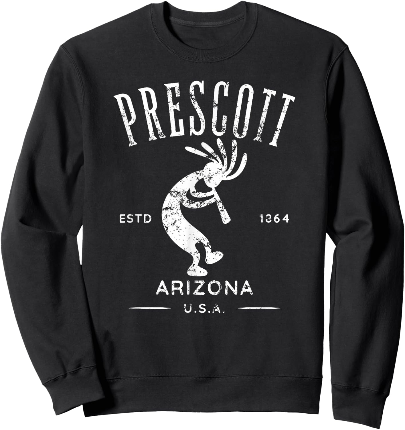 Prescott Arizona Dancing Kokopelli Distressed Design Sweatshirt - Sweatshirt | Black