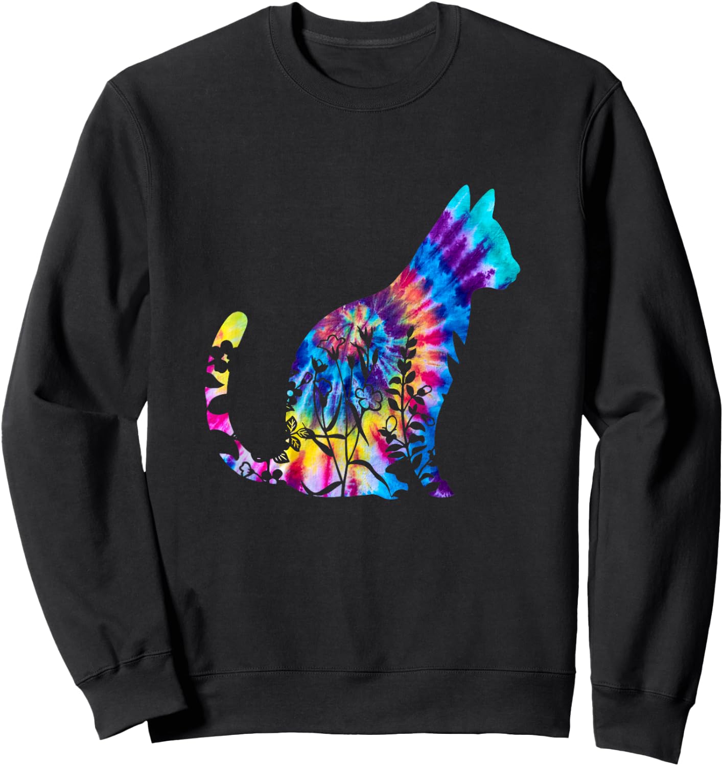 Cute Cat Tie Dye Cat Floral Cool Cat Lover Sweatshirt - Sweatshirt | Black