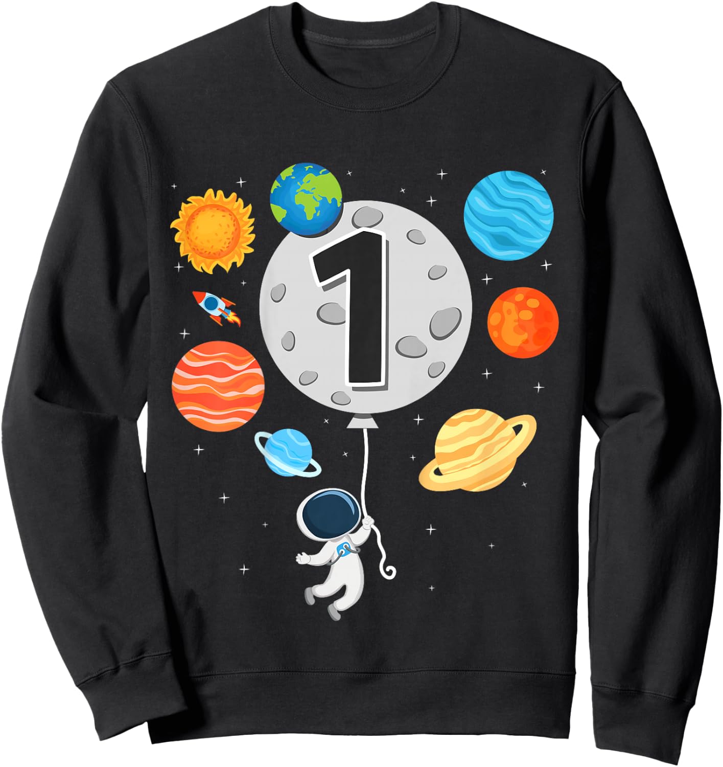 Kids 1st Birthday Astronaut Balloon Planet 1 Year Old Boy Sweatshirt - Sweatshirt | Black