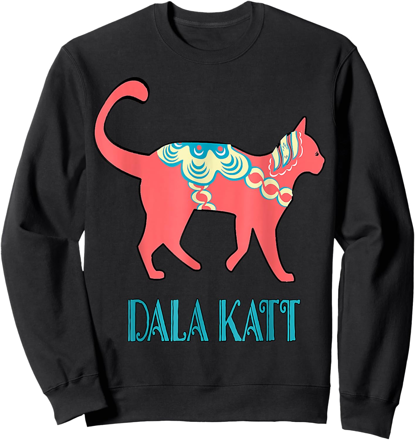 Swedish Dala Cat Dalecarlian Horse Kitty Katt Cat Nordic Sweatshirt - Sweatshirt | Black