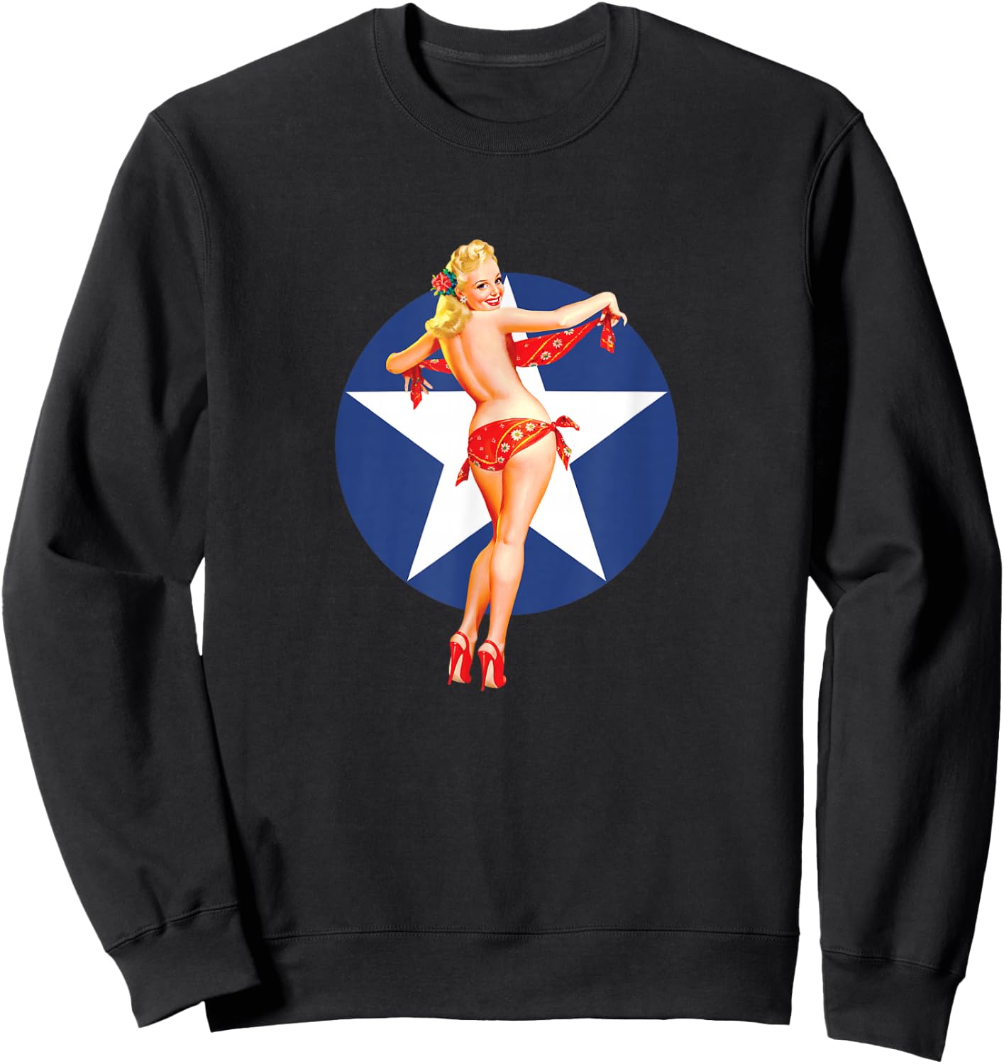 Patriotic Vintage Sexy Pinup Girl Sweatshirt - Sweatshirt | Black