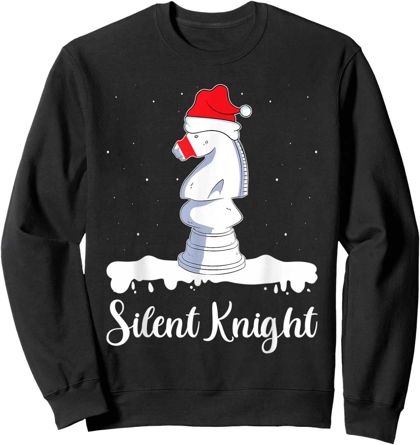 Silent Knight Chess Pun Xmas Knight Figure Christmas Chess Sweatshirt - Sweatshirt | Black