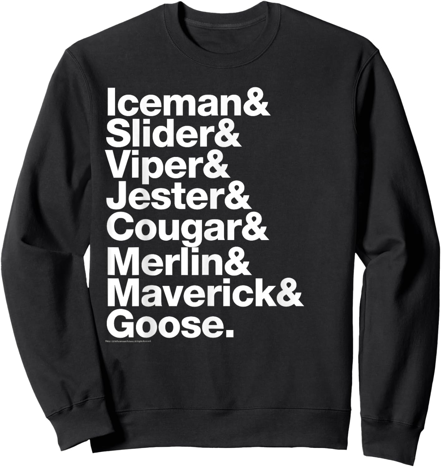 Top Gun List of Pilot Names White Text Action Movie Sweatshirt - Sweatshirt | Black