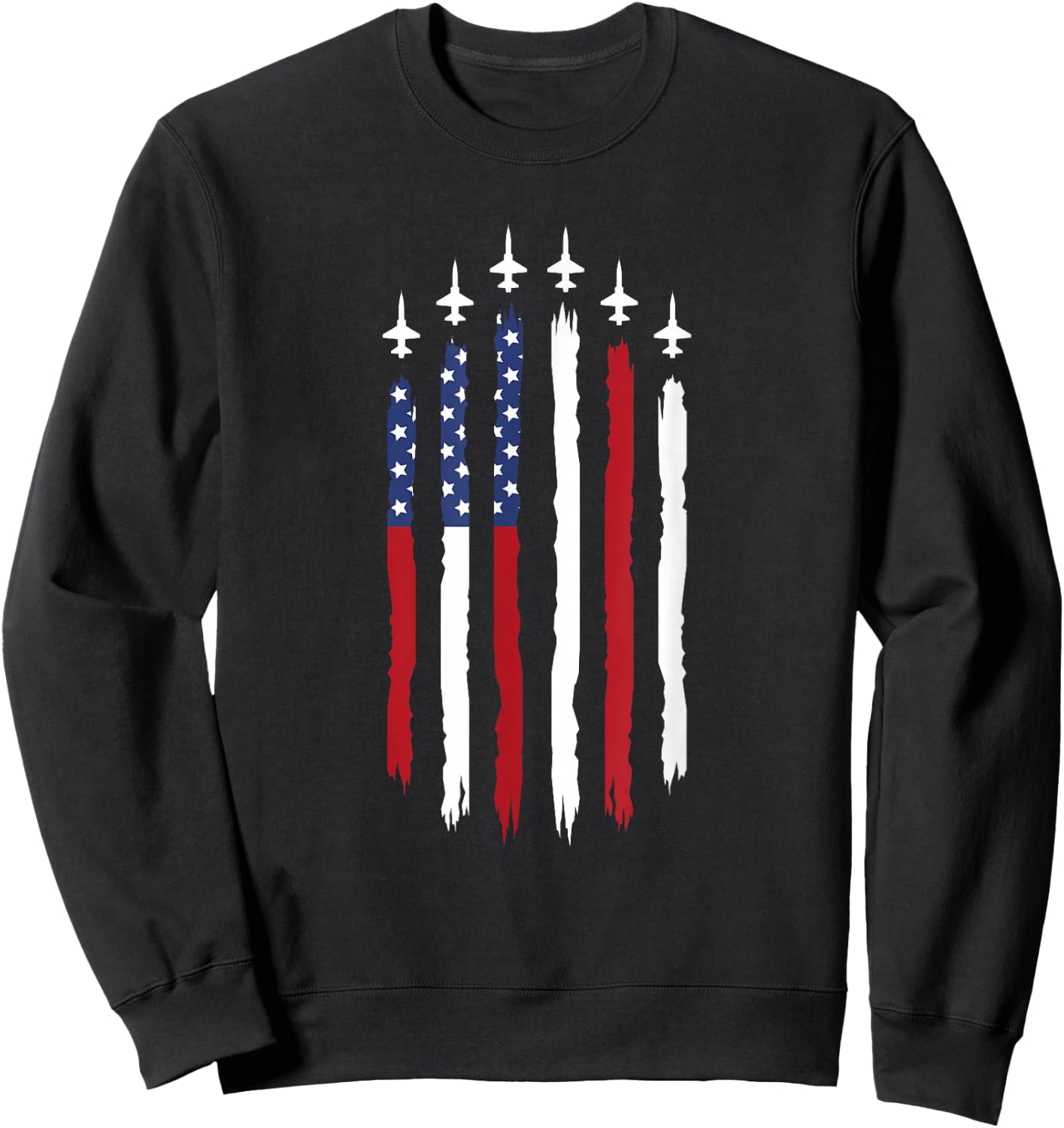 Patriotic Red White Blue USA Flag Fighter Jets 4th of July Sweatshirt - Sweatshirt | Black