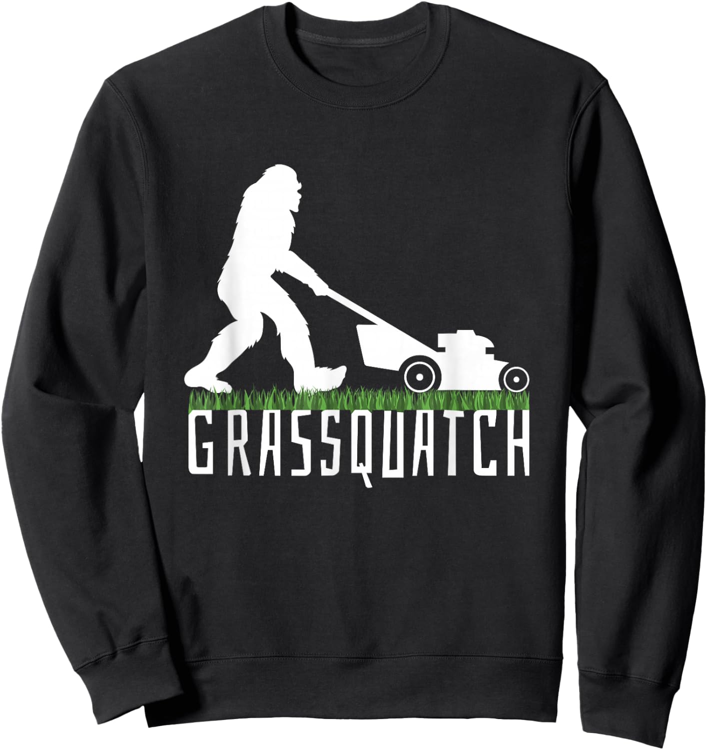 Funny Lawn Mowing Sasquatch Grassquatch Bigfoot Lawn Mower Sweatshirt - Sweatshirt | Black