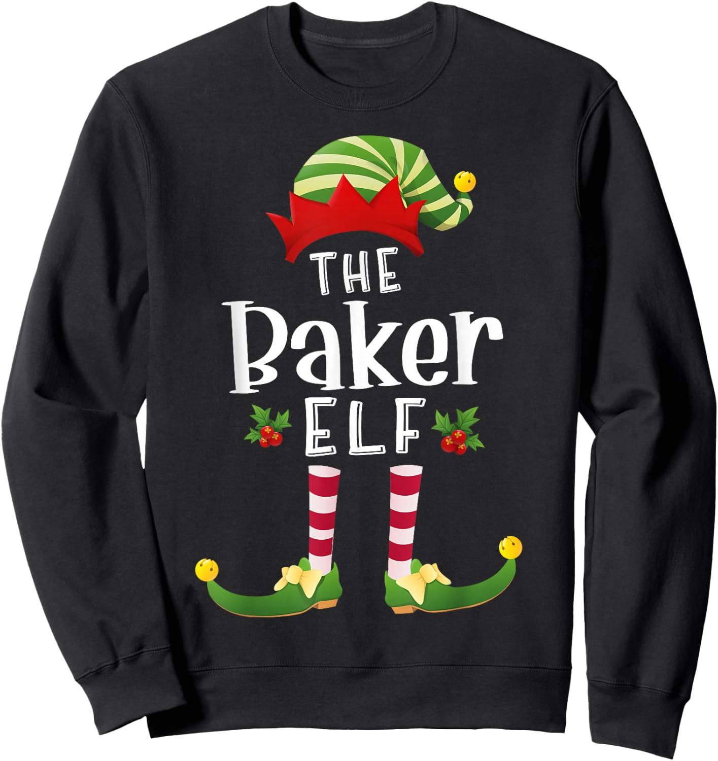 Baker Christmas Elf Matching Pajama X-Mas Party Sweatshirt - Sweatshirt | Black