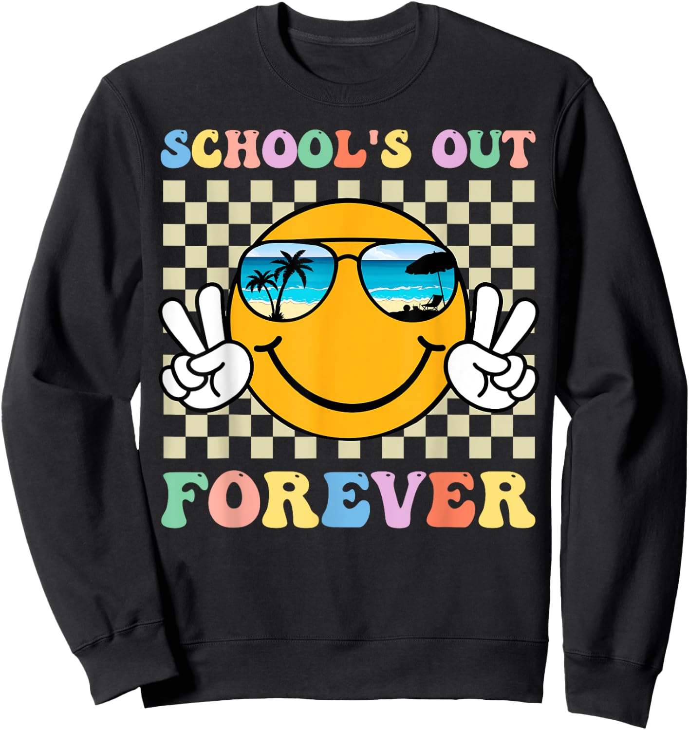 Retro Groovy School's Out Forever Retired Teacher Retirement Sweatshirt - Sweatshirt | Black