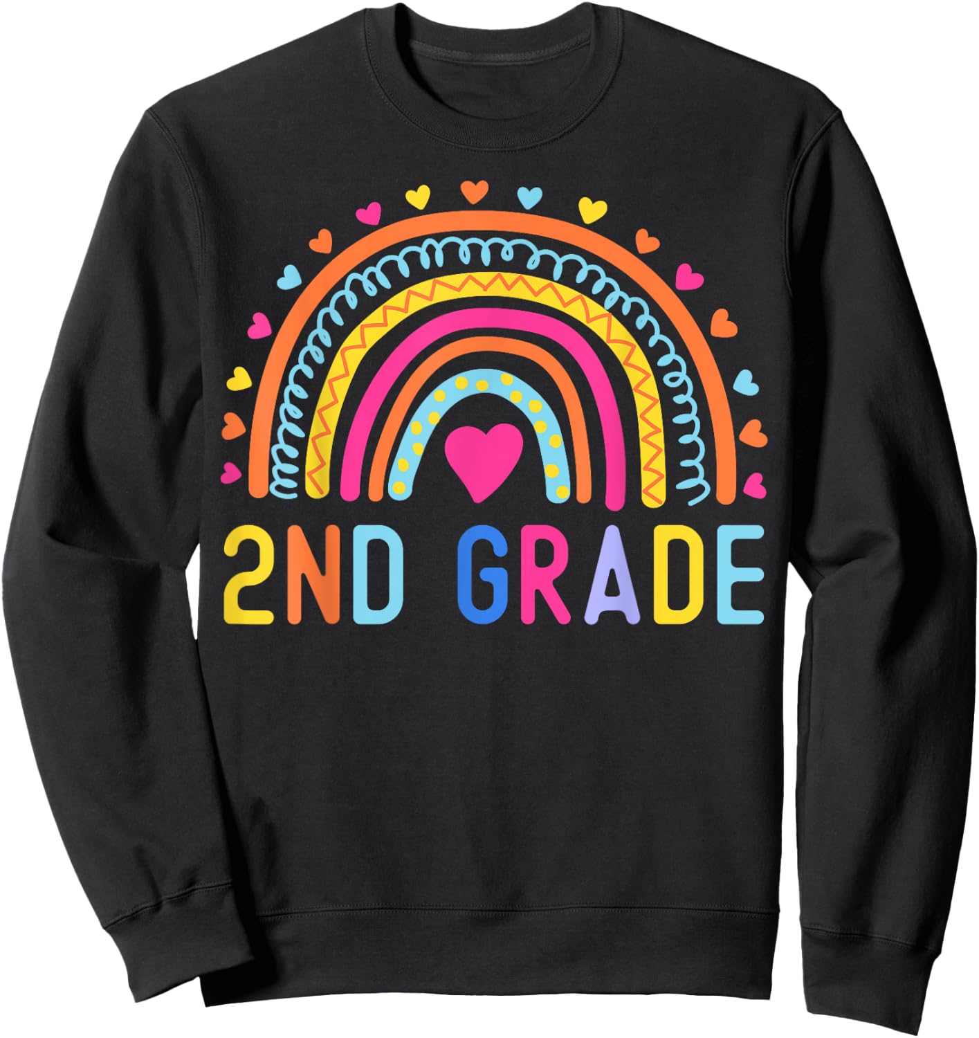 2nd Grade Rainbow Girl Boys Teacher Hello Second Grade Squad Sweatshirt - Sweatshirt | Black