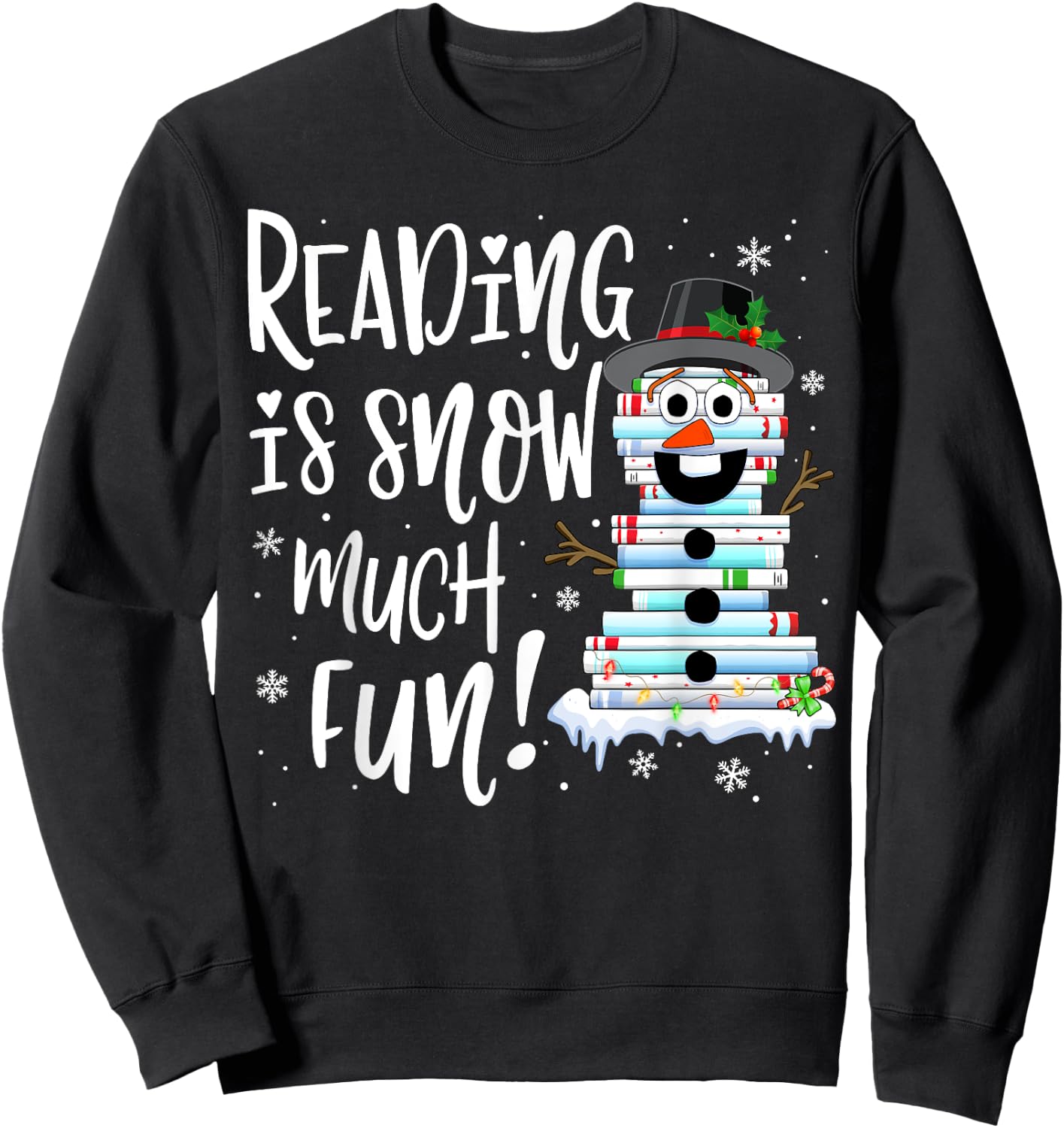 Christmas Reading Snowman Book Book Lover Reader Sweatshirt - Sweatshirt | Black