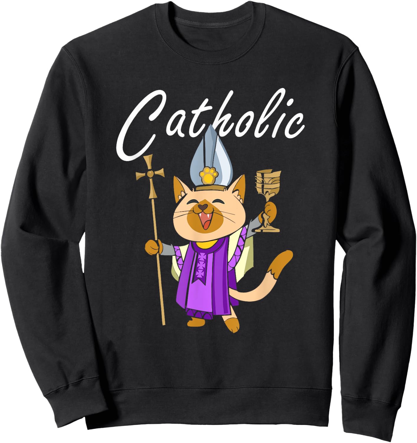 Catholic - Gift Ideas For Christian Catholic Cat Lover Women Kids Sweatshirt - Sweatshirt | Black