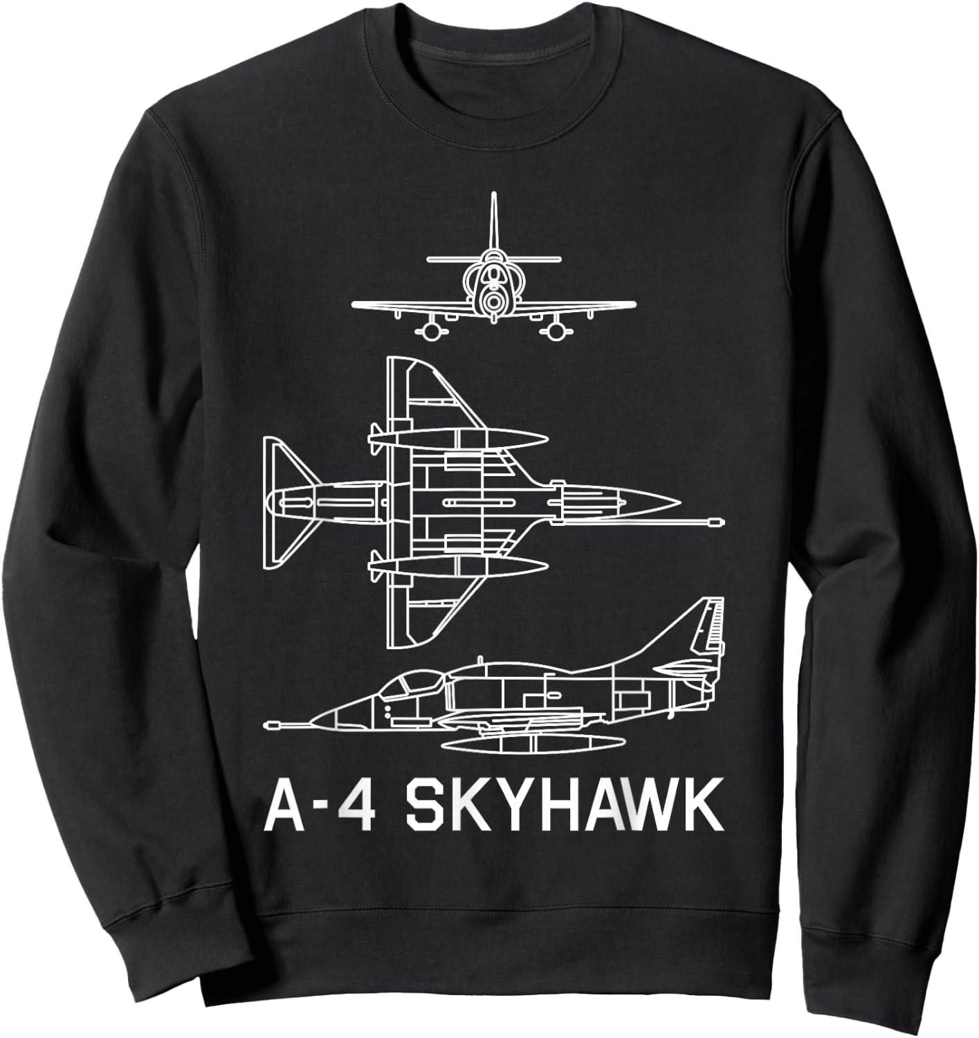 A-4 Skyhawk American Plane Blueprint Diagram Sweatshirt - Sweatshirt | Black