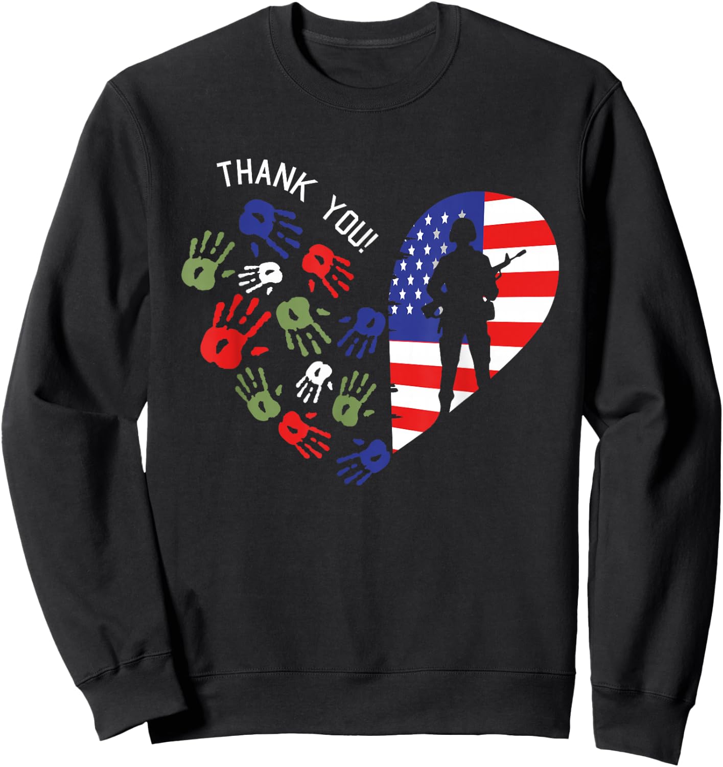 Thank You Veterans Day American Flag Heart Military Army Sweatshirt - Sweatshirt | Black