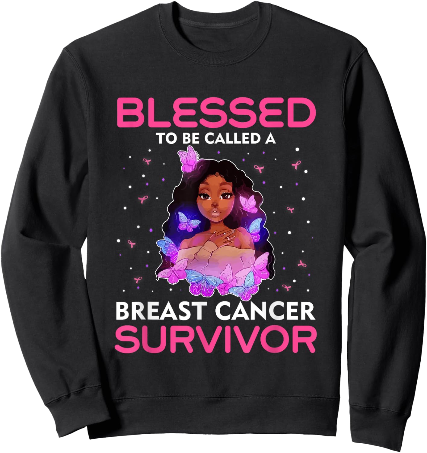 African American Breast Cancer Women Blessed Survivor Sweatshirt - Sweatshirt | Black