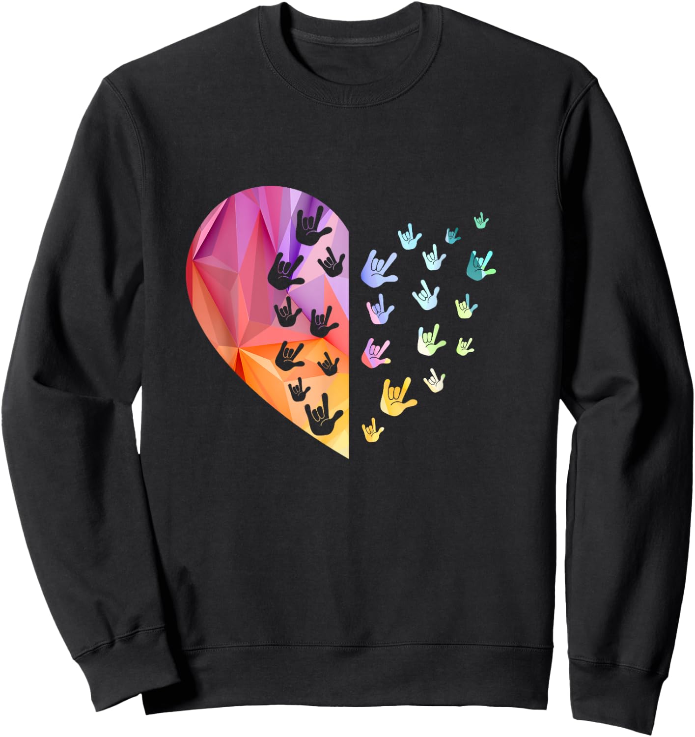 Sign Language Heart - ASL for Deaf Gift, Teacher Sweatshirt - Sweatshirt | Black