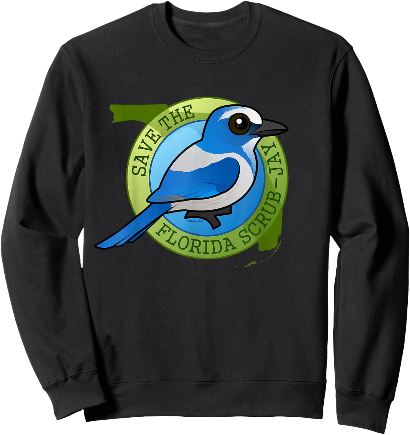 Endangered Florida Scrub-Jay Cartoon Bird Conservation Sweatshirt - Sweatshirt | Black