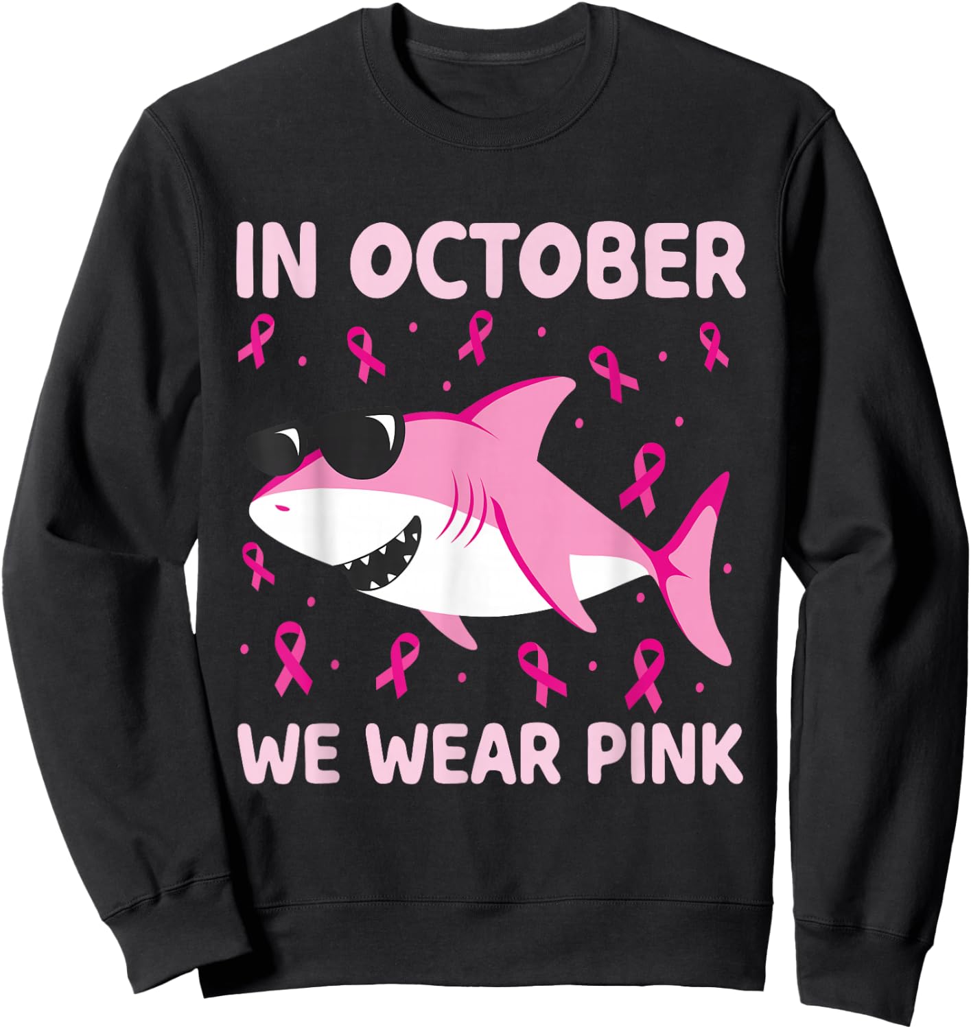 Breast Cancer Shirts Kids Shark In October We Wear Pink Boys Sweatshirt - Sweatshirt | Black