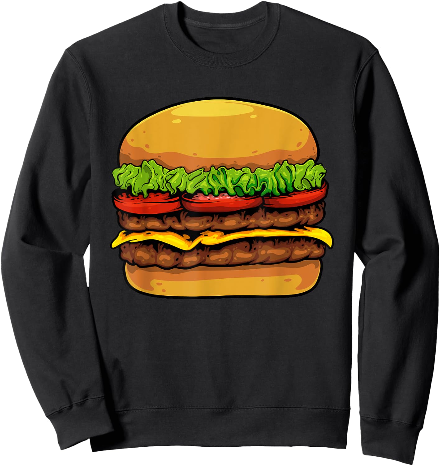 Funny Hamburger Art For Kids Men Women Cheeseburger Lover Sweatshirt - Sweatshirt | Black