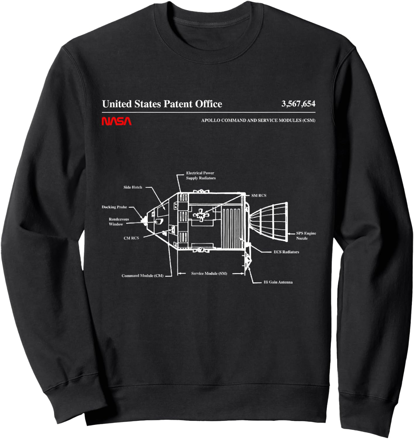 NASA Apollo Command Service Modules Blueprint Sweatshirt - Sweatshirt | Black