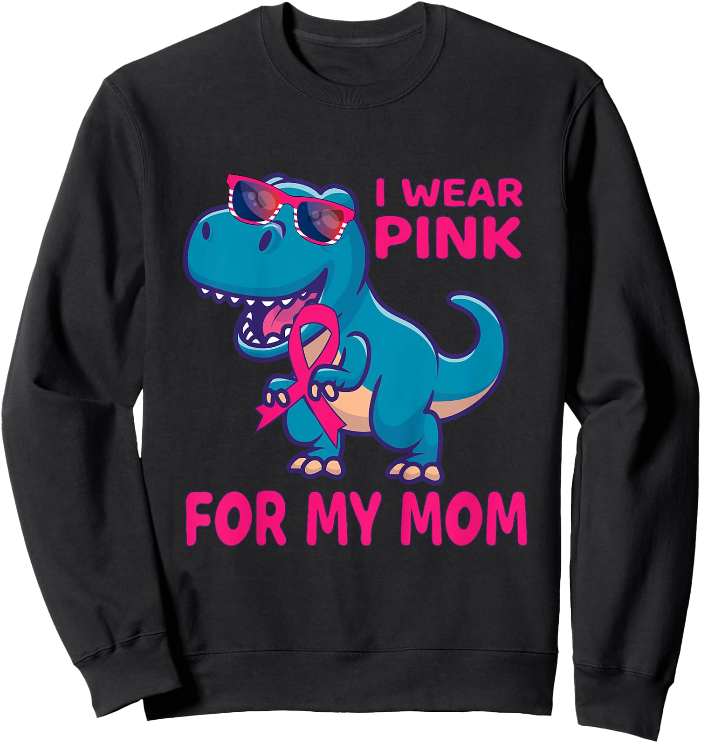 Kids Pink Ribbon T-Rex Shirt Breast Cancer Awareness Boys Toddler Sweatshirt - Sweatshirt | Black
