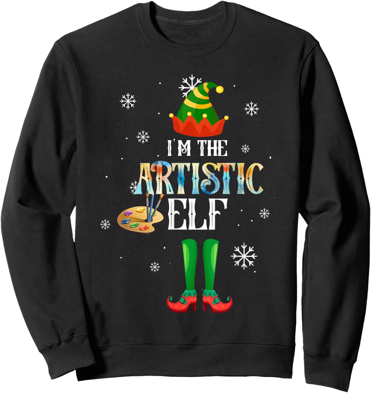 The Artistic Elf Squad Elf Family Christmas Pajamas Art Sweatshirt - Sweatshirt | Black
