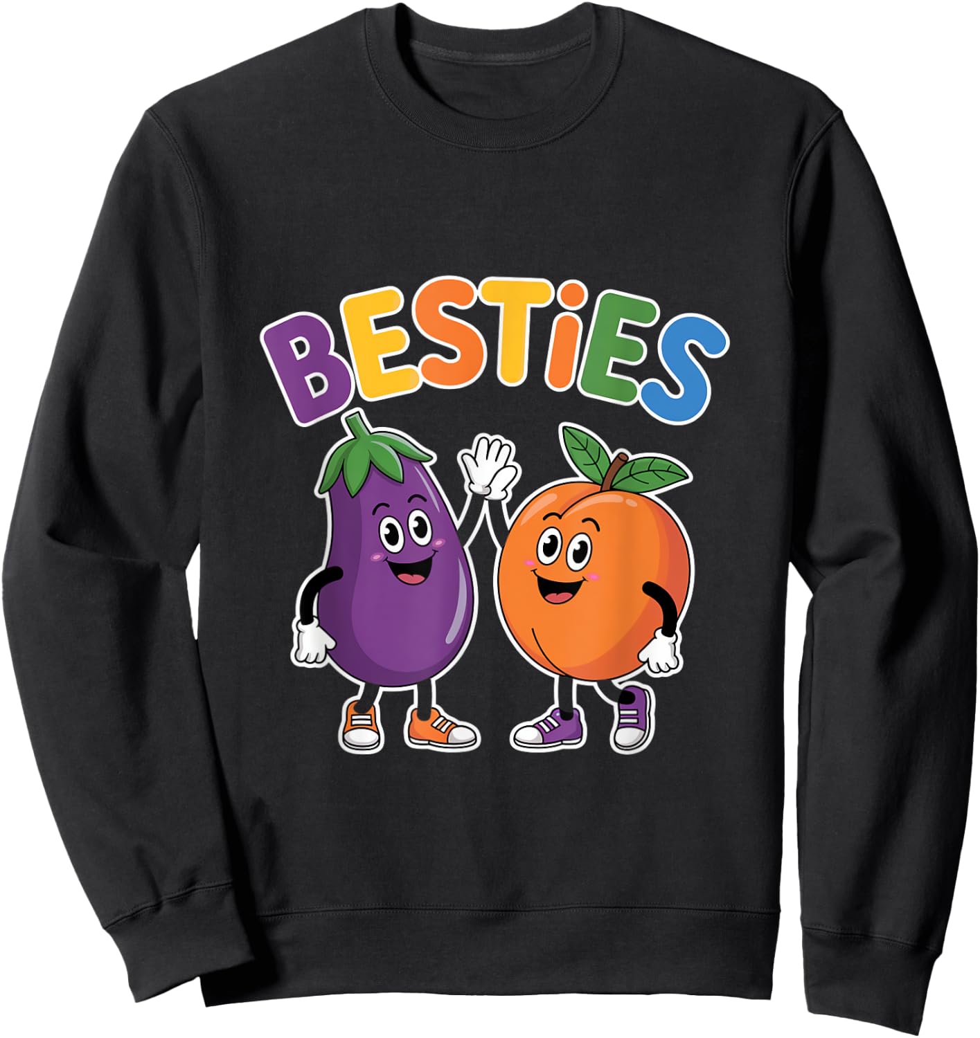 Besties Eggplant And Peach Cartoon Sweatshirt - Sweatshirt | Black