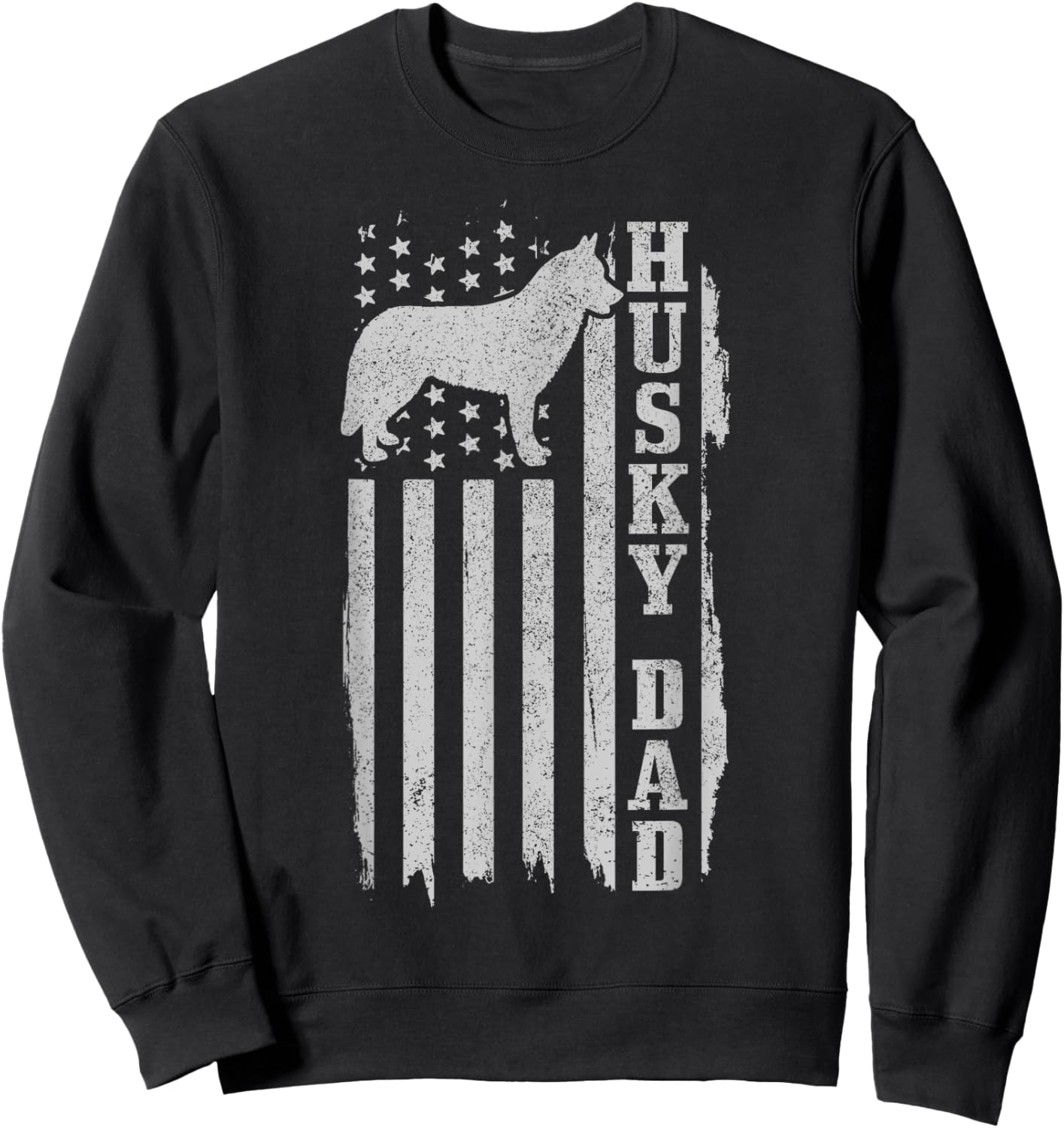 Husky Dad Vintage American Flag Patriotic Husky Dog Sweatshirt - Sweatshirt | Black