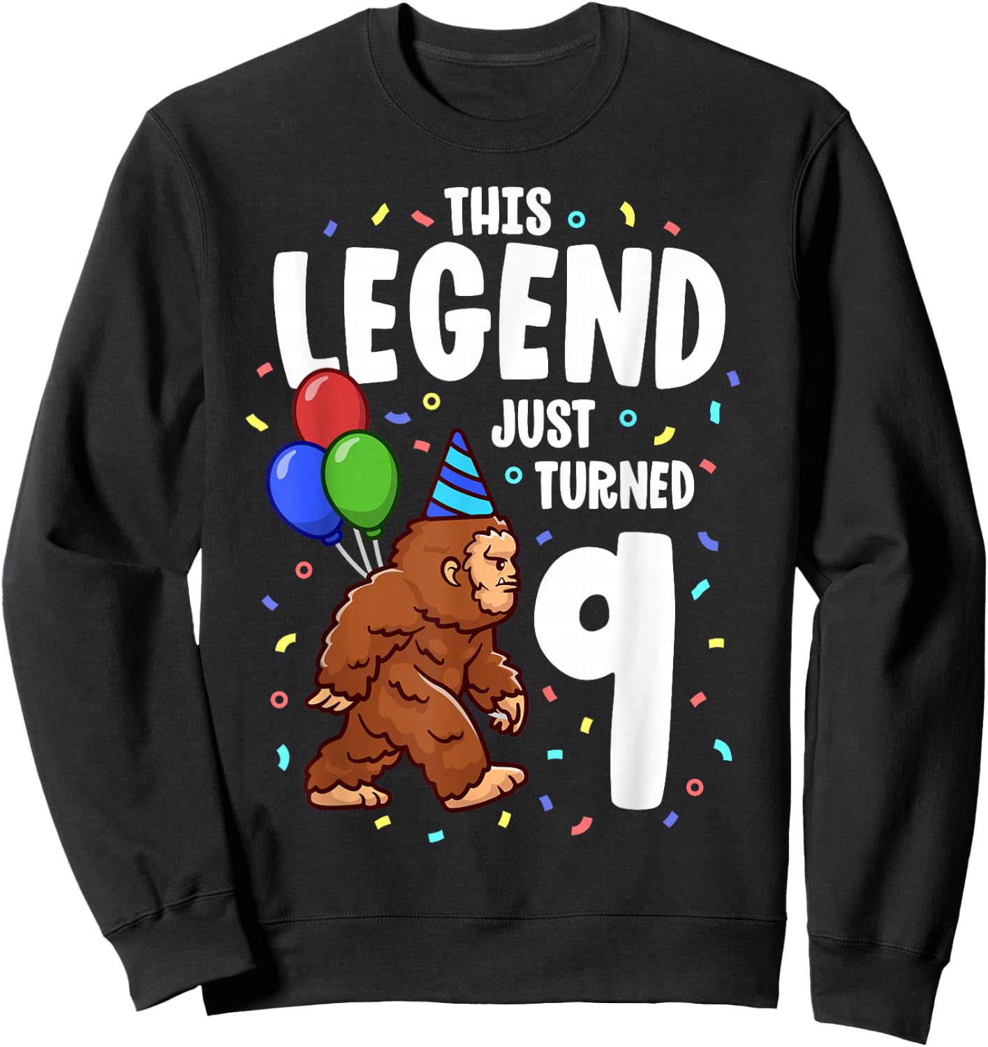 Bigfoot Birthday Party 9 Years Old Sasquatch Theme Boys Sweatshirt - Sweatshirt | Black