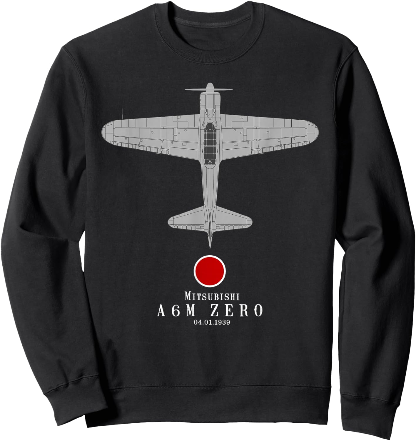 A6M Zero Tech Drawing WWII Japanese Fighter Airplane Sweatshirt - Sweatshirt | Black