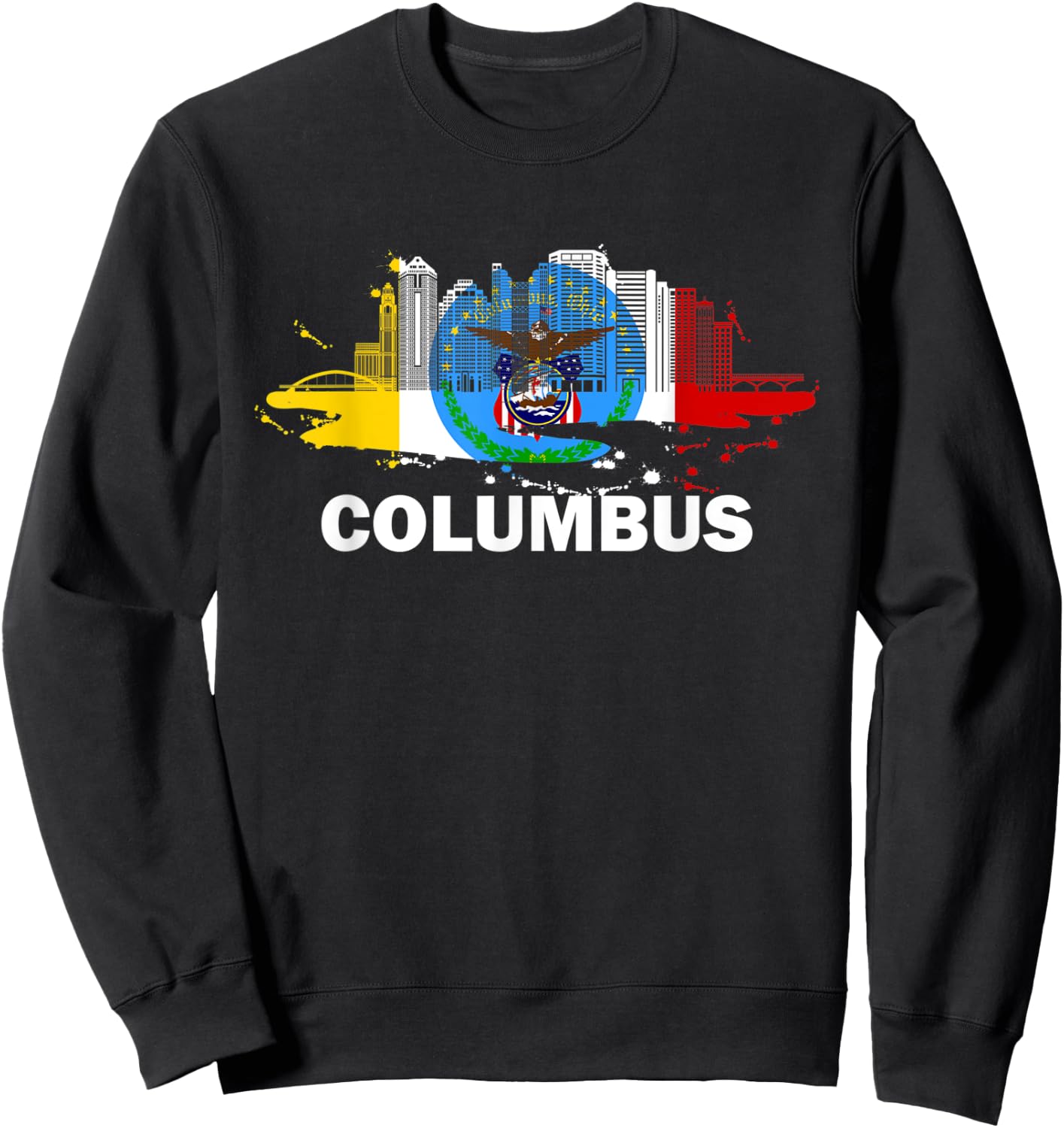 Columbus City Flag Downtown Skyline - Columbus Skyline Sweatshirt - Sweatshirt | Black