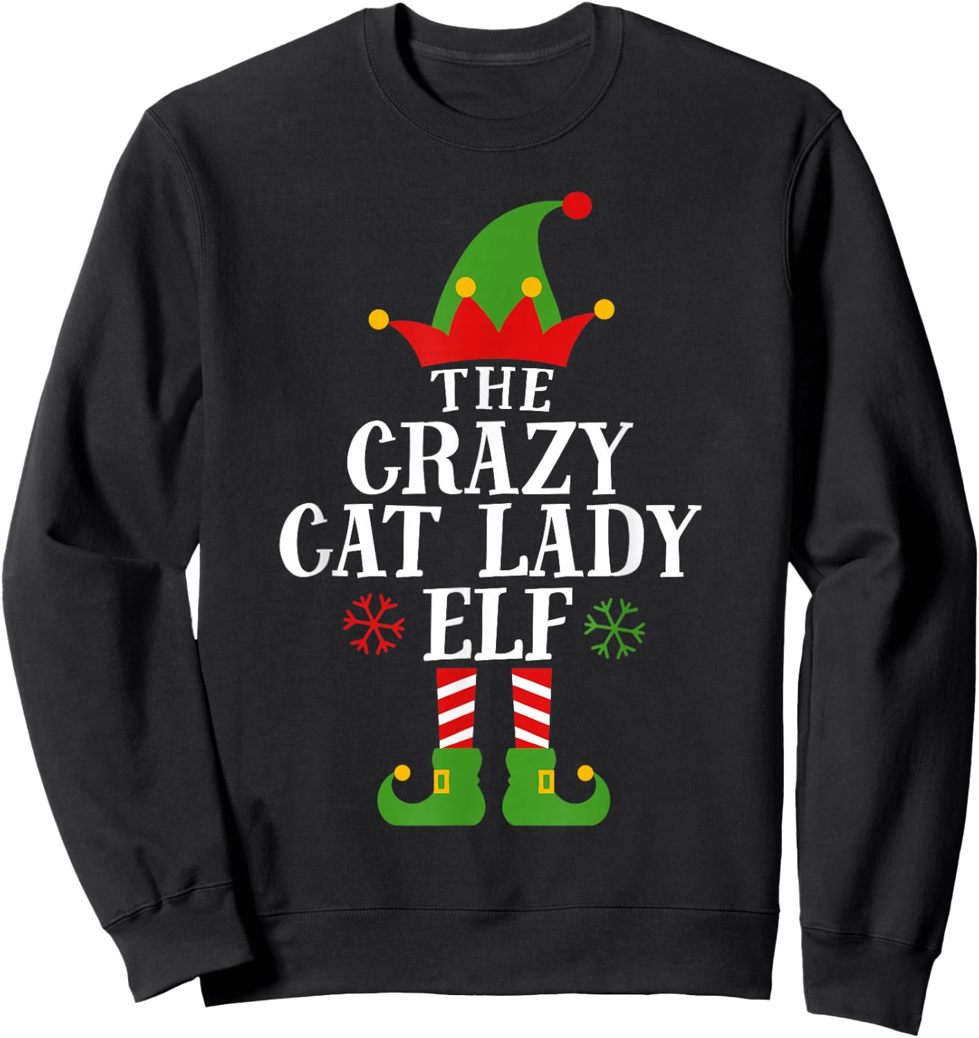 The Crazy Cat Lady Elf Funny Matching Christmas Pajama Sweatshirt - Sweatshirt | Black