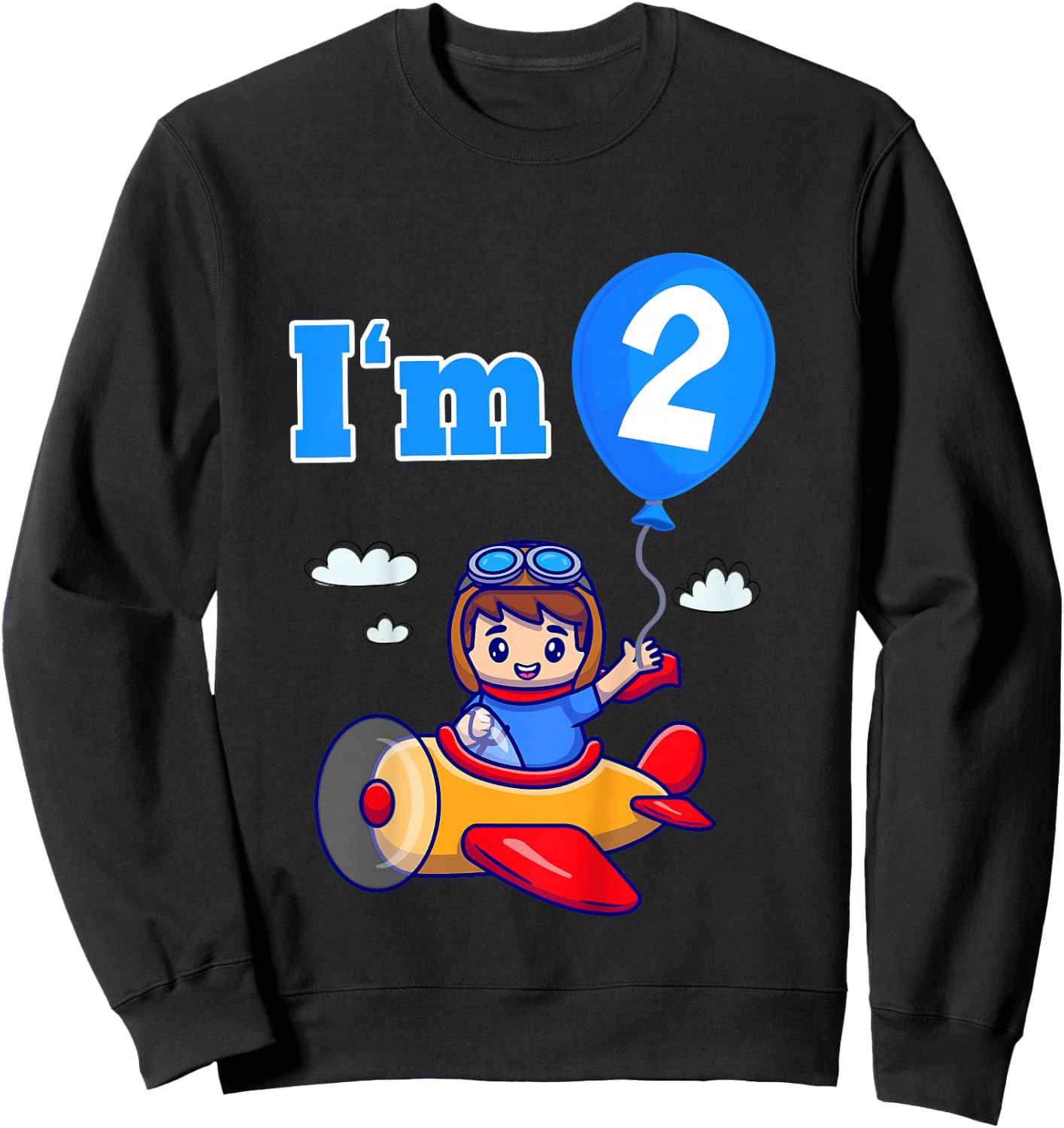 Kids Pilot Airplane Plane I'm 2 Two Second 2nd Birthday Boys Sweatshirt - Sweatshirt | Black