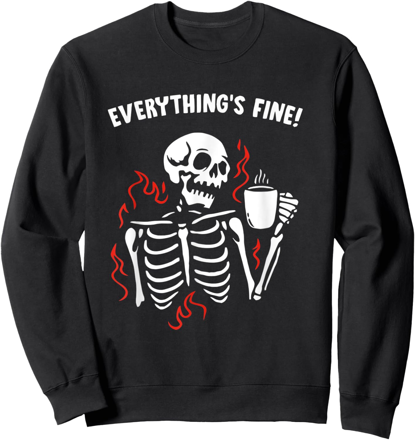 Skeleton Smiling Skull drinking Coffee Sweatshirt - Sweatshirt | Black