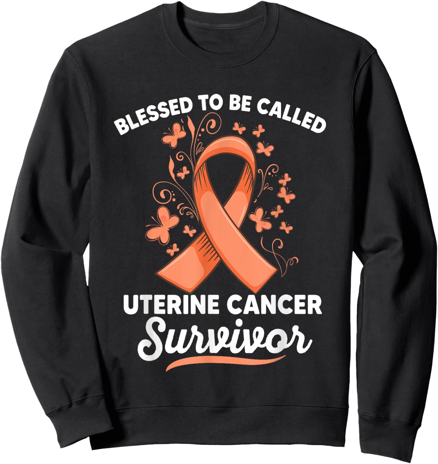 Peach ribbon support survivor of uterine cancer awareness Sweatshirt - Sweatshirt | Black