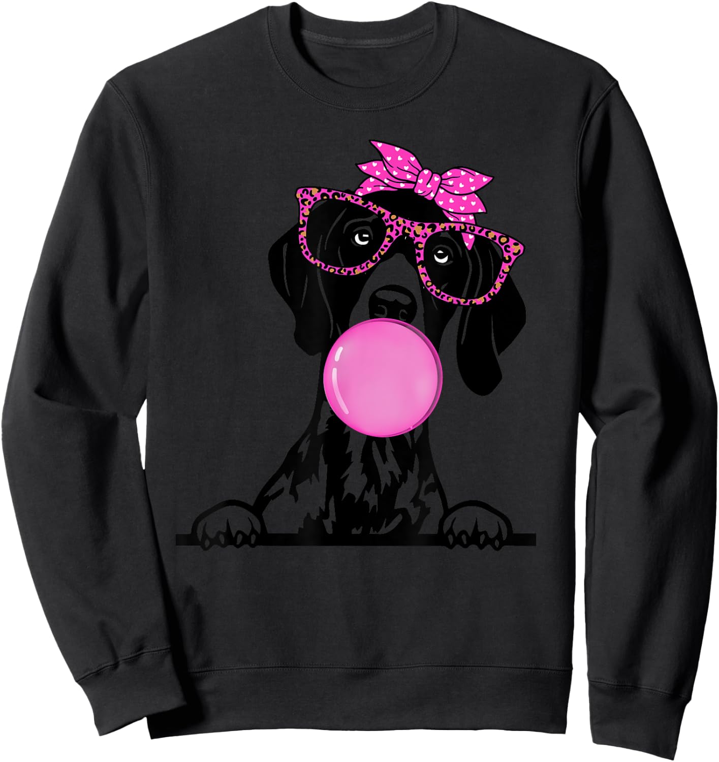 German Shorthaired Pointer with bubble gum bandana glasses Sweatshirt - Sweatshirt | Black