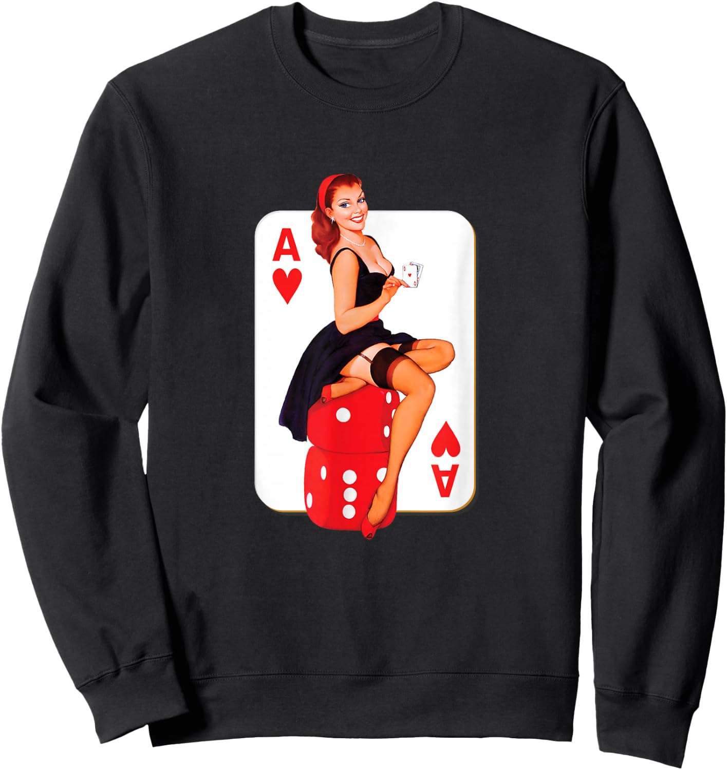 Sexy Vintage Casino Pinup Girl Sweatshirt - Sweatshirt | Black