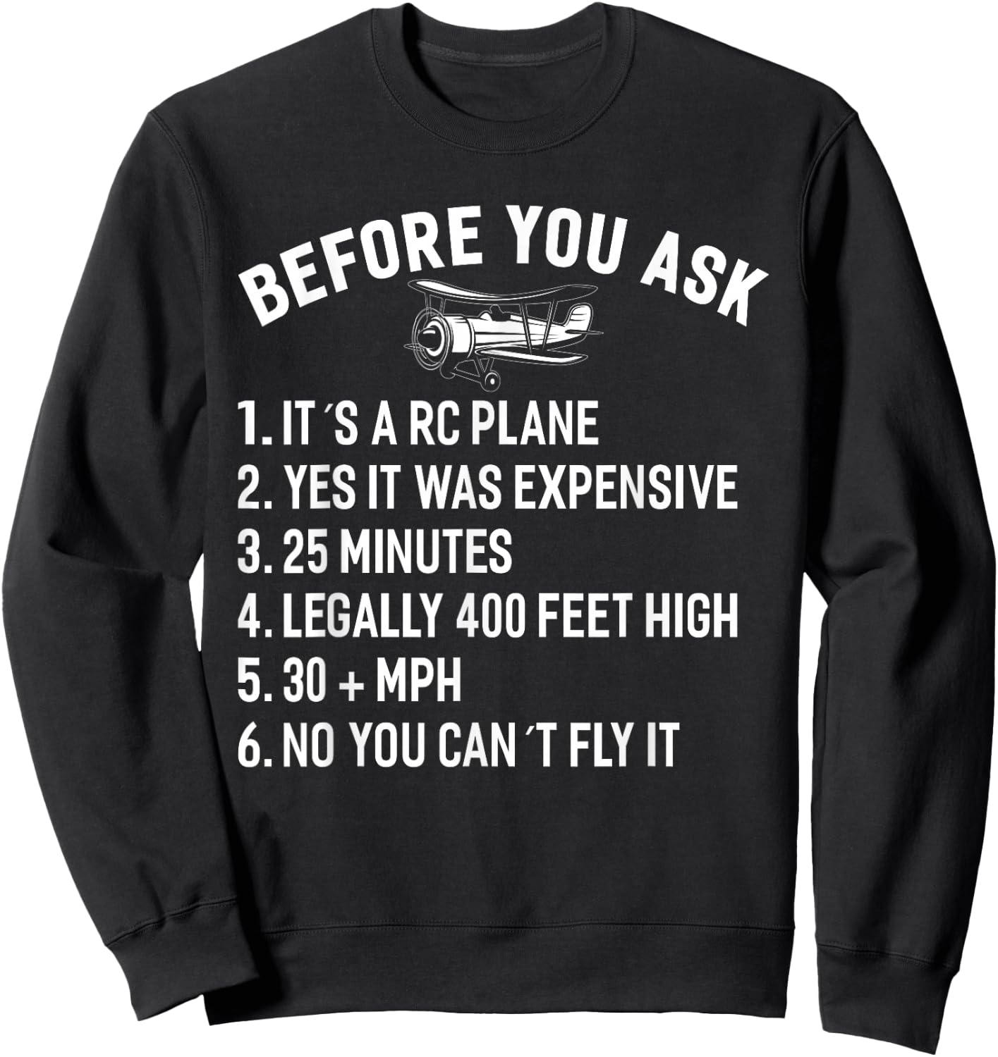 RC Airplane Remote Controlled Seaplane RC Hobby Plane Sweatshirt - Sweatshirt | Black