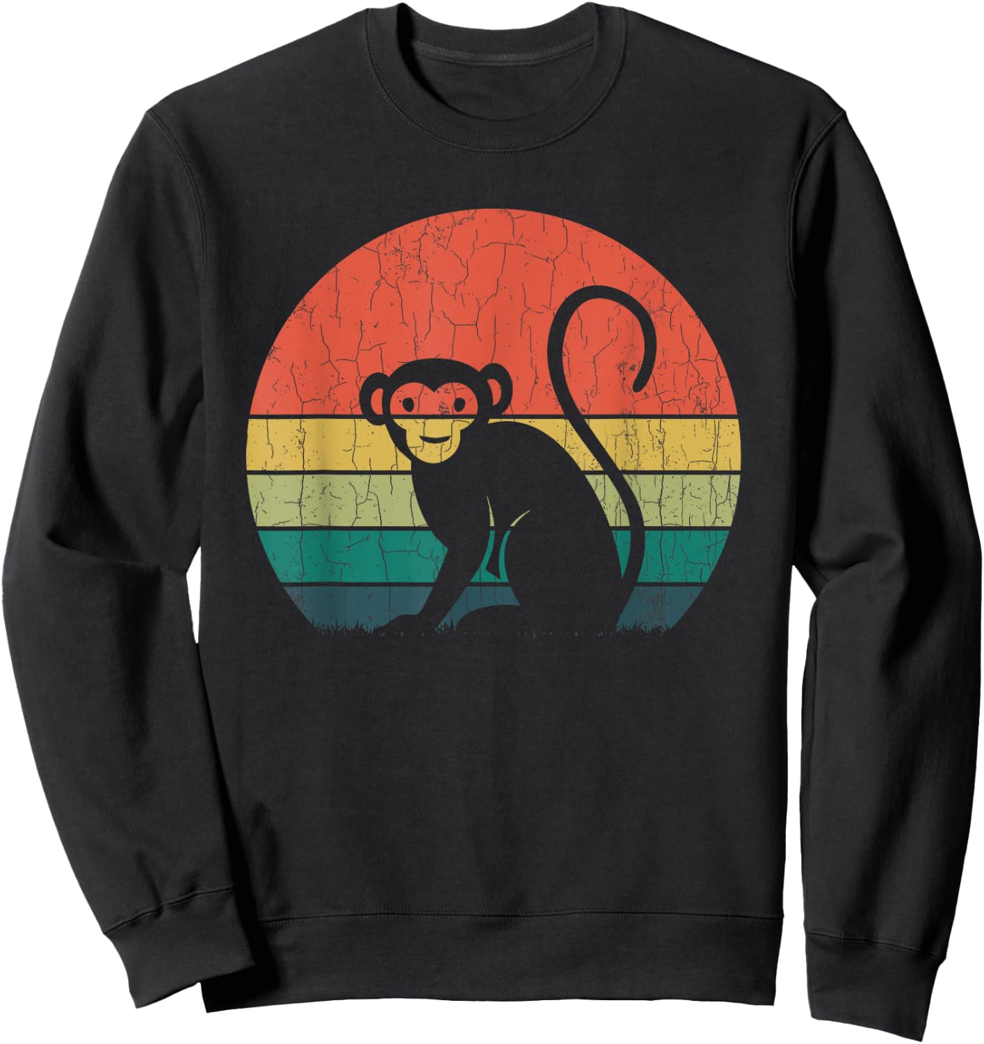 Retro Vintage Chimpanzee Funny Monkey Animal Lover Graphic Sweatshirt - Sweatshirt | Black