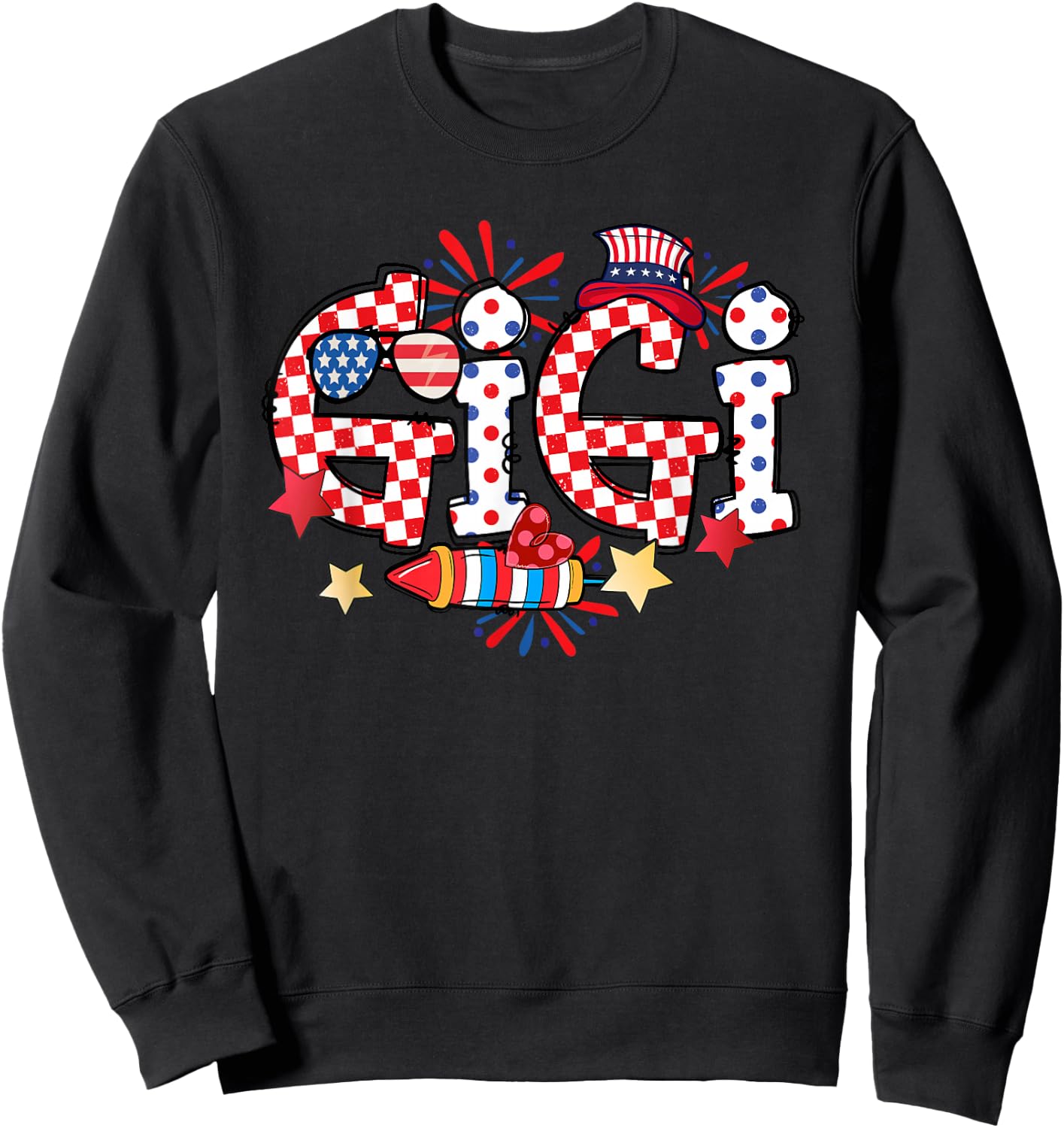 Gigi Sunglasses USA Flag Fireworks Patriotic 4th Of July Sweatshirt - Sweatshirt | Black