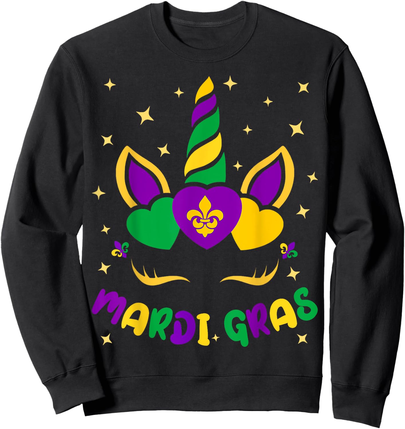 Mardi Gras Unicorn 2022 Mask Party Girls Kids Toddler Sweatshirt - Sweatshirt | Black