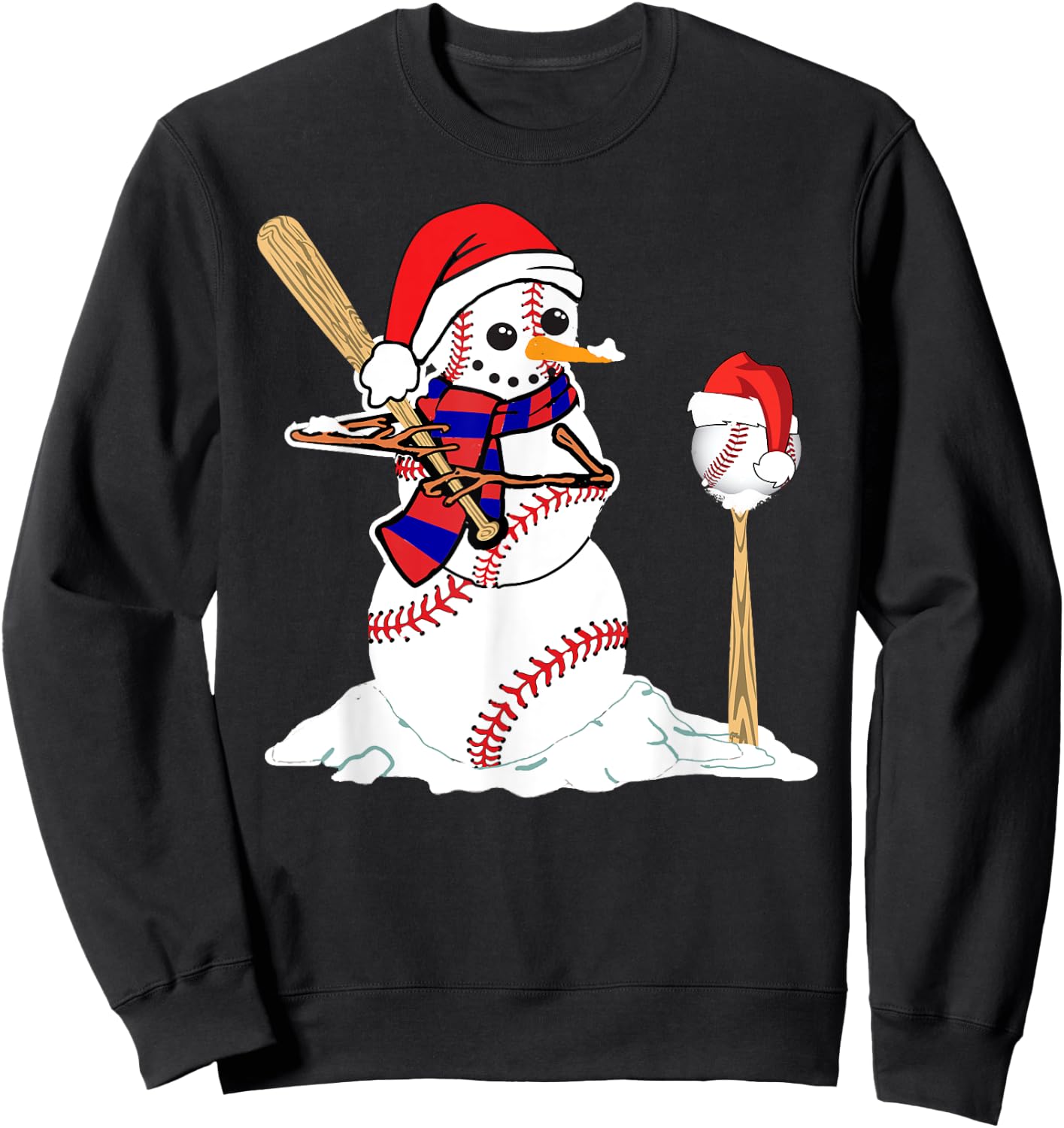 Baseball Christmas Snowman Playing Baseball Sweatshirt - Sweatshirt | Black