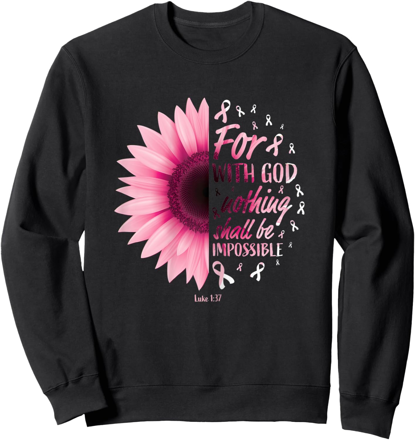 Religious Bible Verse Breast Cancer Pink Ribbon Gifts Women Sweatshirt - Sweatshirt | Black