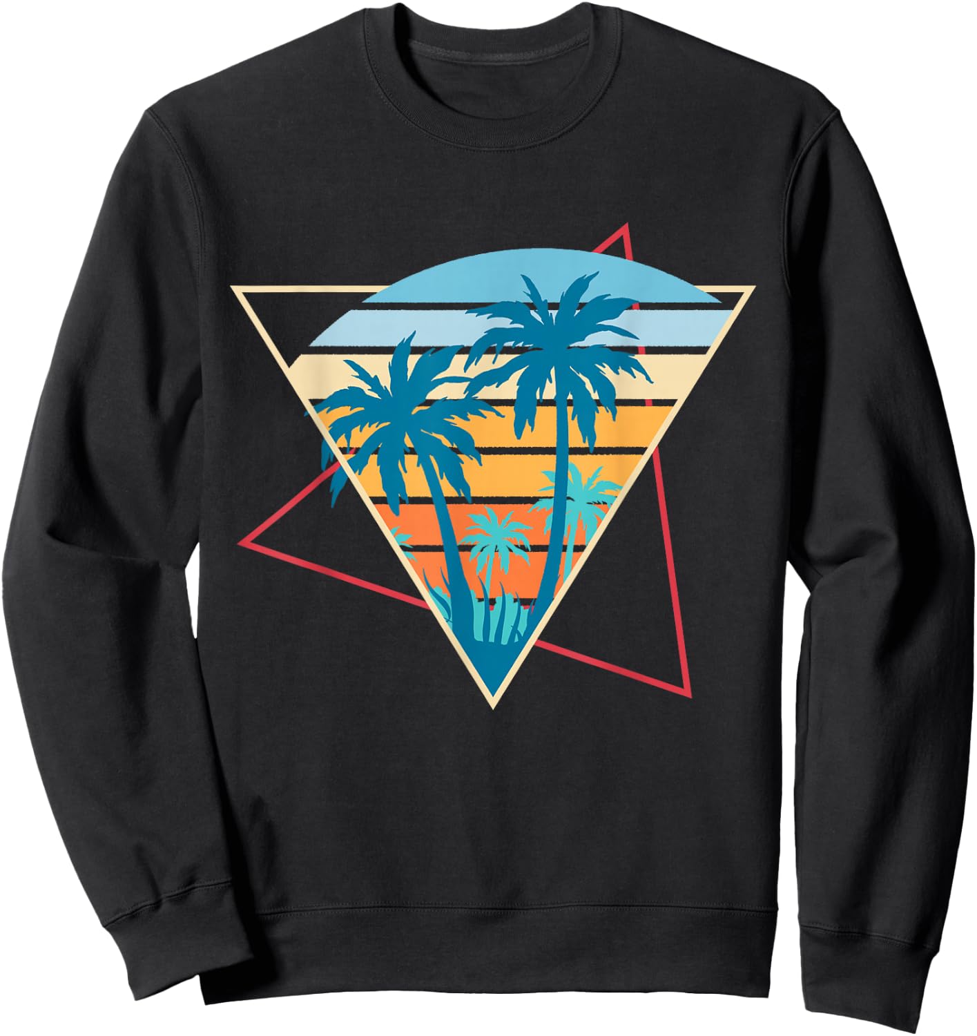 Retro Beach Sunset Vacation Palm Trees Tropical Summer Sweatshirt - Sweatshirt | Black
