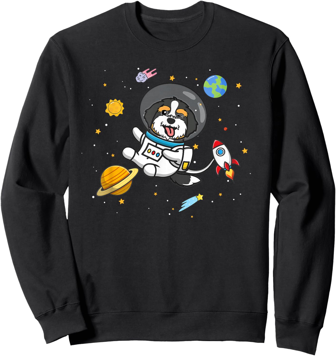 Cute Kids Boys Girls Kawaii Space Bernedoodle Dog Lover Sweatshirt - Sweatshirt | Black