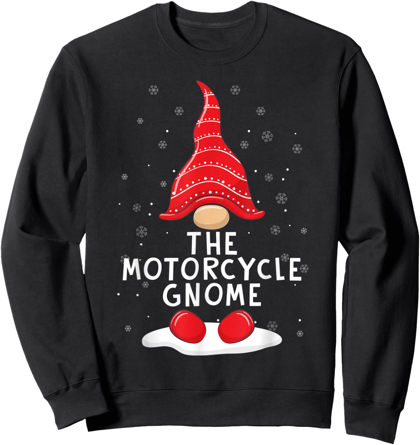 Funny The Motorcycle Gnome Christmas Pajamas Xmas Holiday Sweatshirt - Sweatshirt | Black