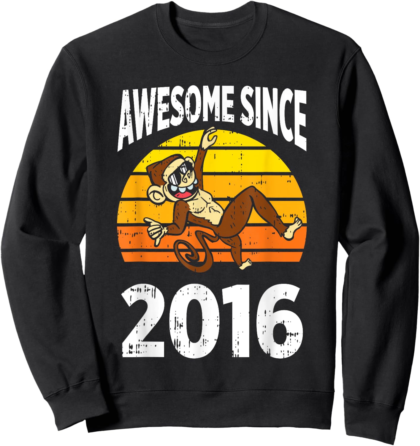 Monkey Awesome Since 2016 7th Birthday 7 Years Old Sweatshirt - Sweatshirt | Black