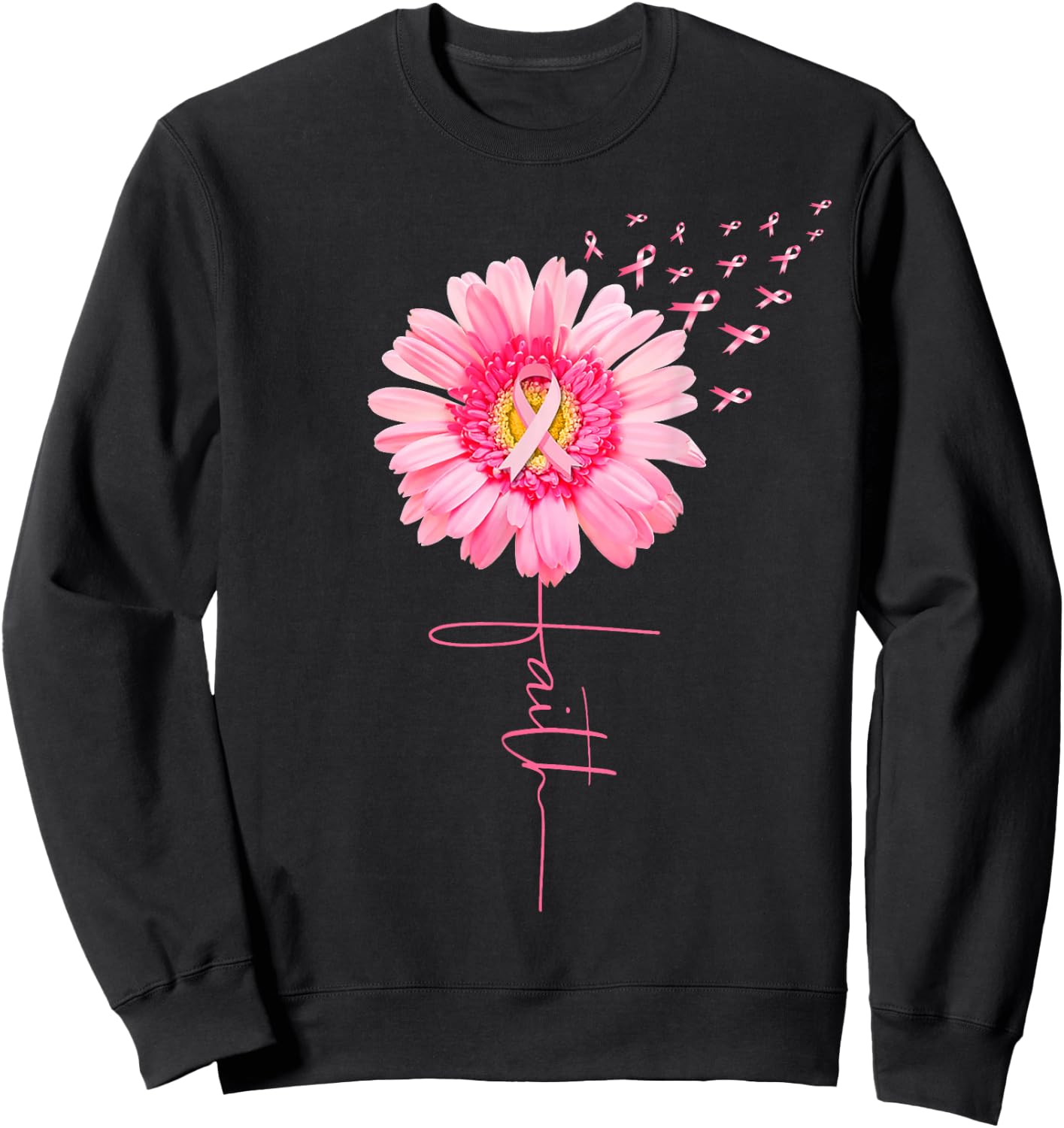 Pink Ribbon Daisy Faith - Breast Cancer Awareness Month Gift Sweatshirt - Sweatshirt | Black