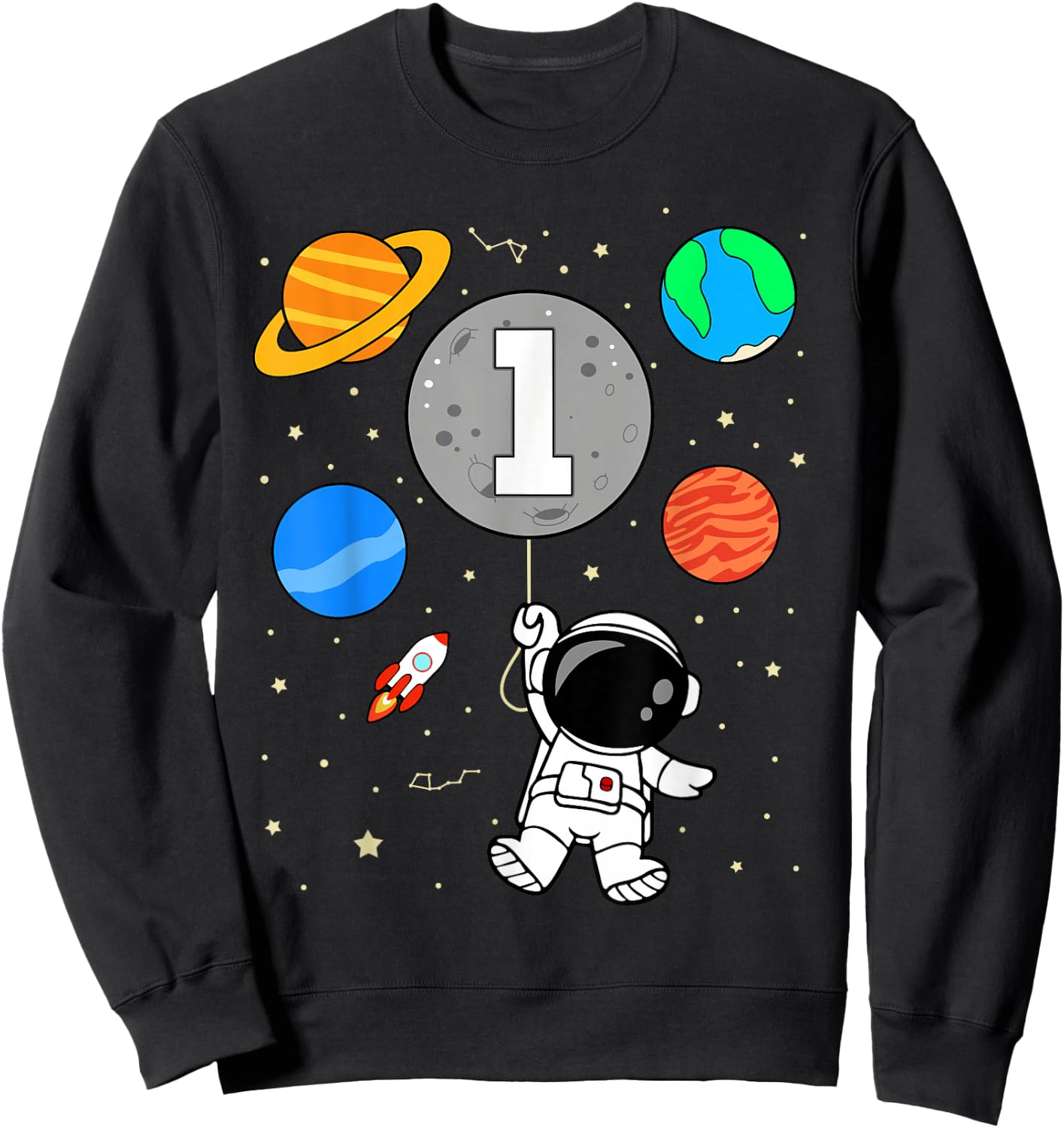 1st Astronaut Birthday Party 1 Year Old Space kids Sweatshirt - Sweatshirt | Black