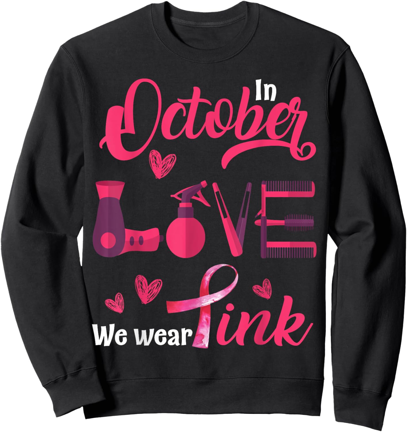 Pink Ribbon Hairstylist Breast Cancer Awareness Halloween Sweatshirt - Sweatshirt | Black