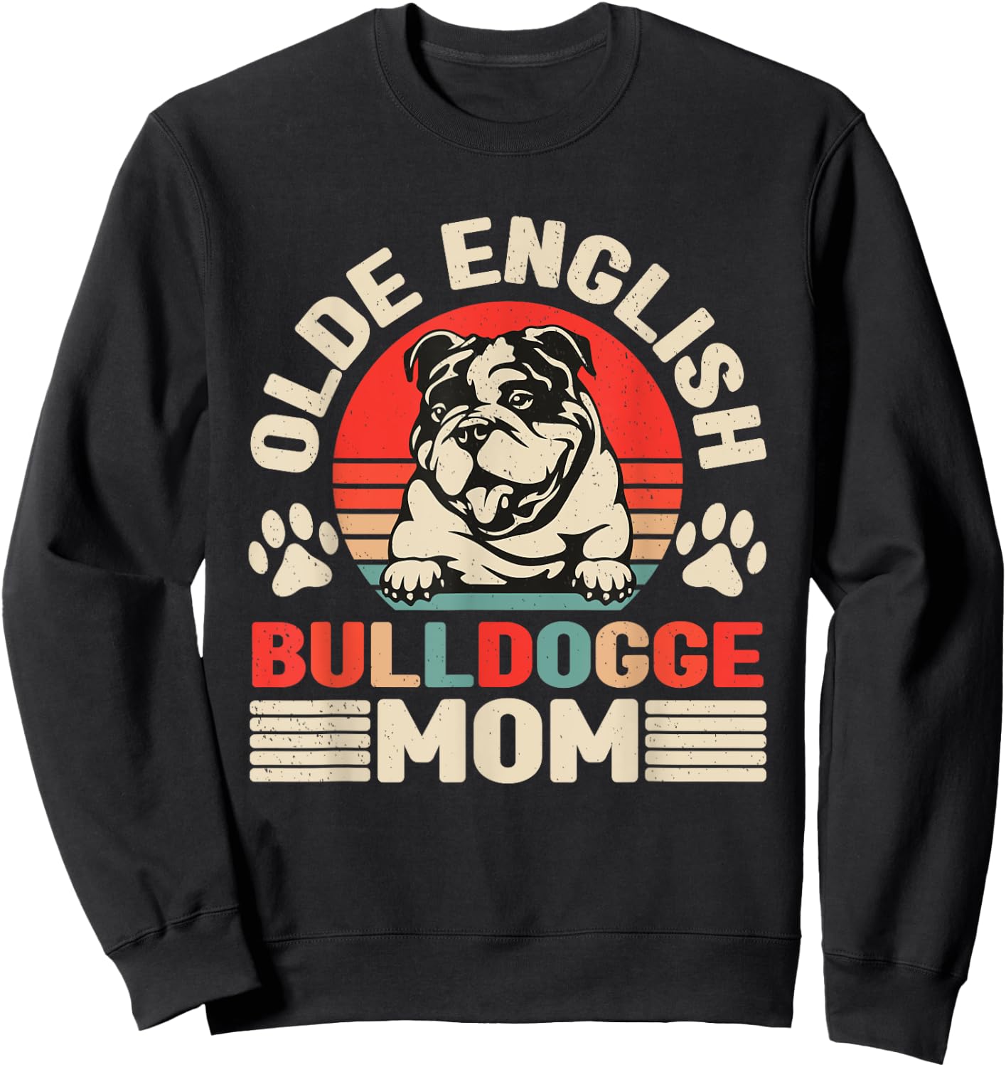 Old English Bulldog Mom Retro Walking Dog Owner Dog Lover Women Sweatshirt - Sweatshirt | Black