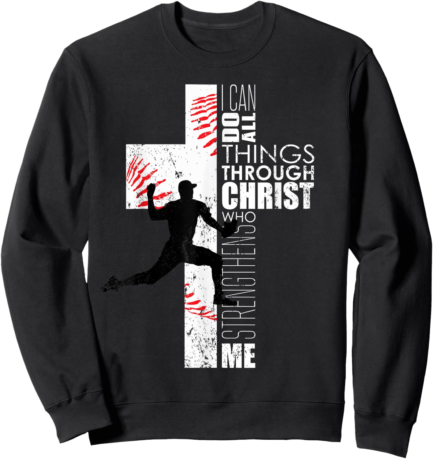 Christian Teen Boys Kids Baseball Pitcher Religious Graphic Sweatshirt - Sweatshirt | Black